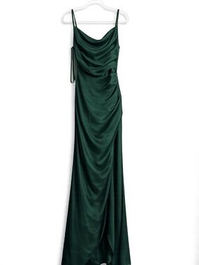 Emerald Green Satin Cowl Neck Slip Dress